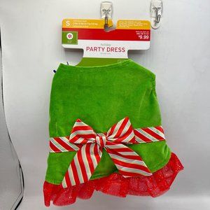 Holiday Party Dress Dog Small Green Red Christmas Bow Ruffle Hem Small Breed